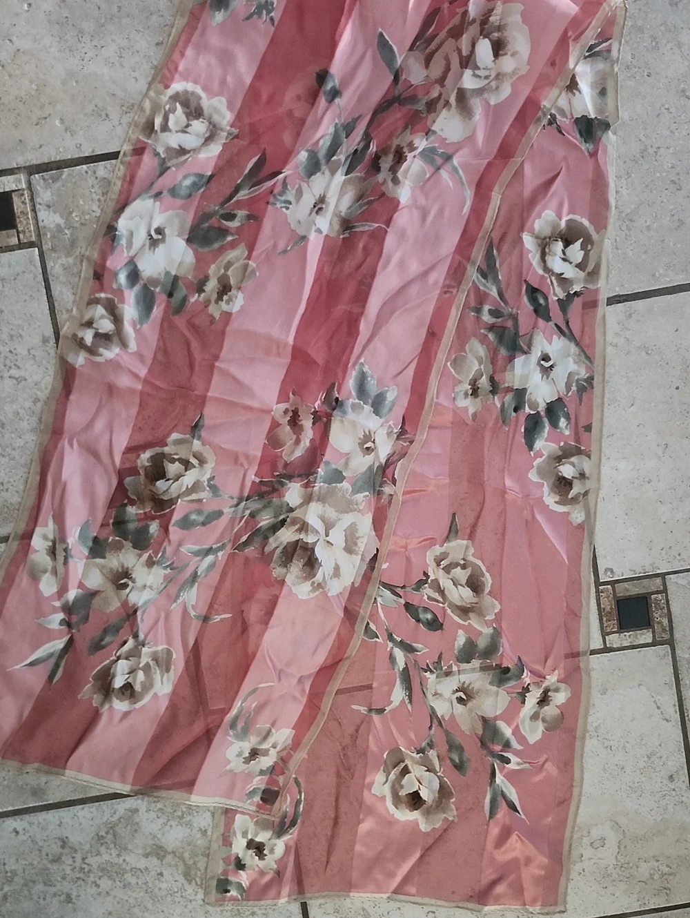 Elegent Blush Pink Floral Design Silk Scarf
